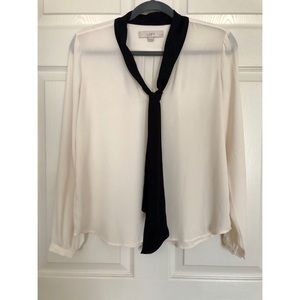 LOFT Black and Cream Tie Neck Blouse (SP)